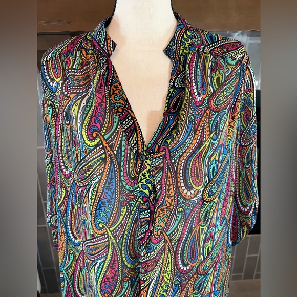 TACERA Semi Sheer Paisley Shirt Tunic Swimsuit Cover Dress Size XL - Picture 2 of 6